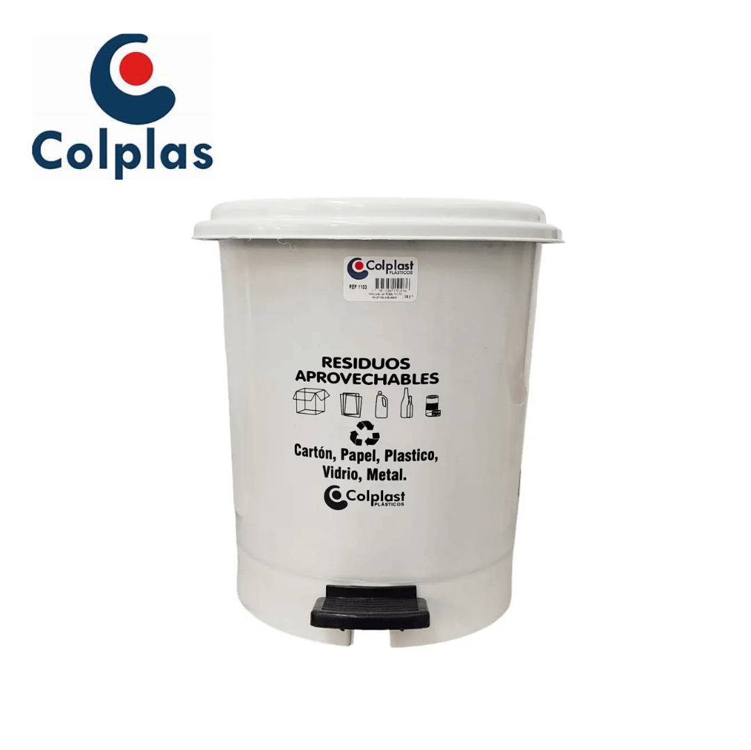 46.0256-PAPELERA-PEDAL-REDONDA-12-LT.png PAPELERA PEDAL REDONDA 12 LT COLPLAST PALETIZADA BLANCA REF 1103 - Imagen 1